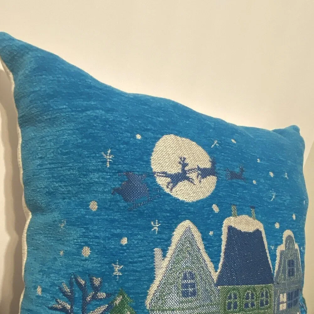 Target Wondershop Christmas Village Jacquard Chenille Sq Throw Pillow Blue Red